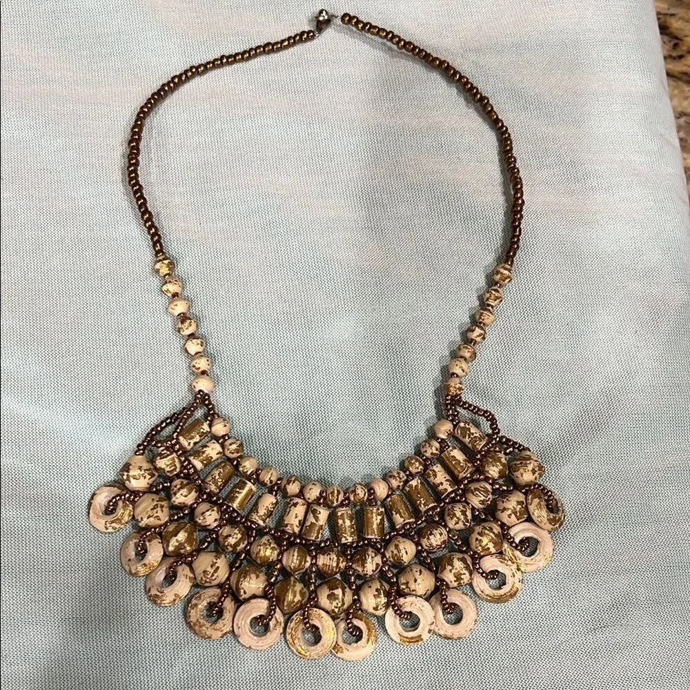 TENG YUE Gold and Brown Cascading Disc Necklace with Layered Design